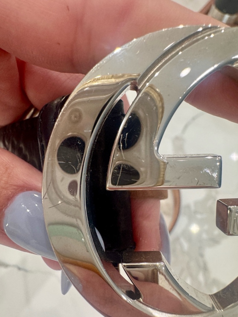 Gucci Black Leather Belt with Silver Interlocking G - Picture 5 of 10
